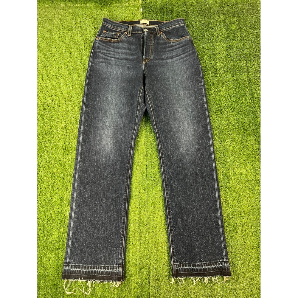 Levis 501 Curve High Rise Straight Leg Jeans Dark Wash Raw Hem Womens 29x30